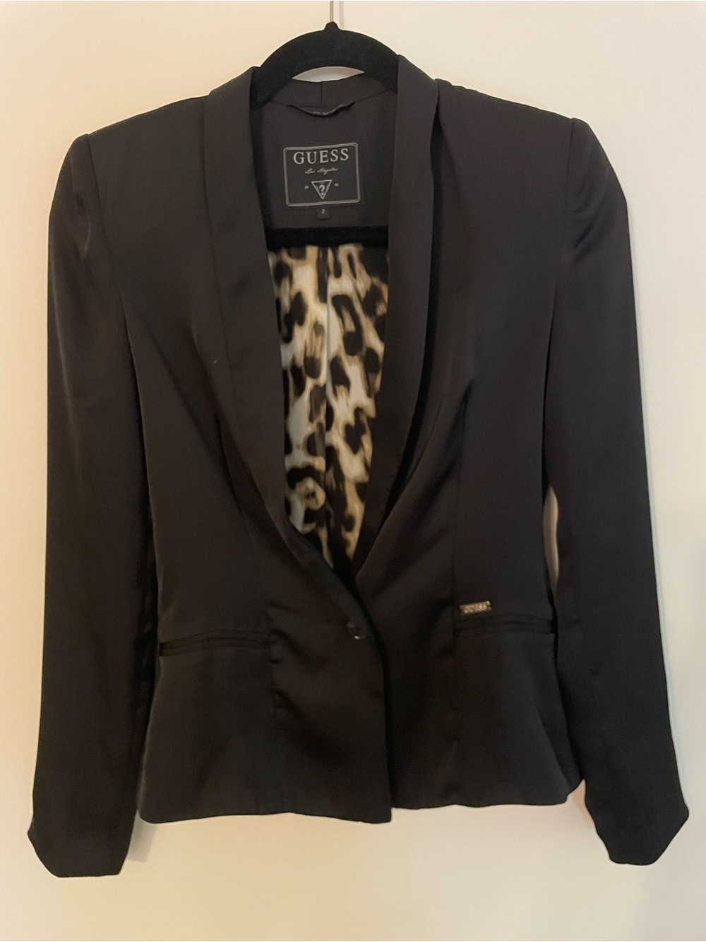 GUESS Black Women's Blazer with Leopard-Print Lining